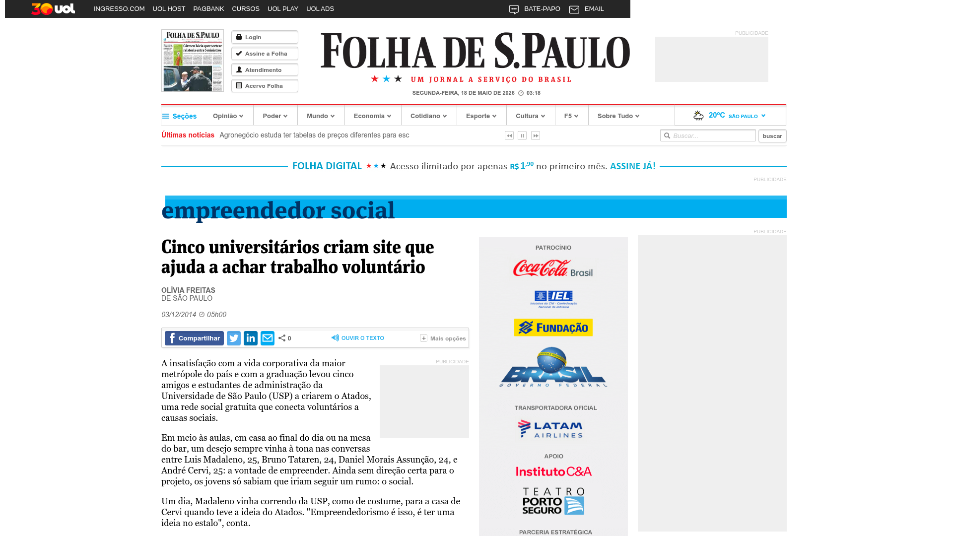 Cinco universitários criam site que ajuda a achar trabalho voluntário