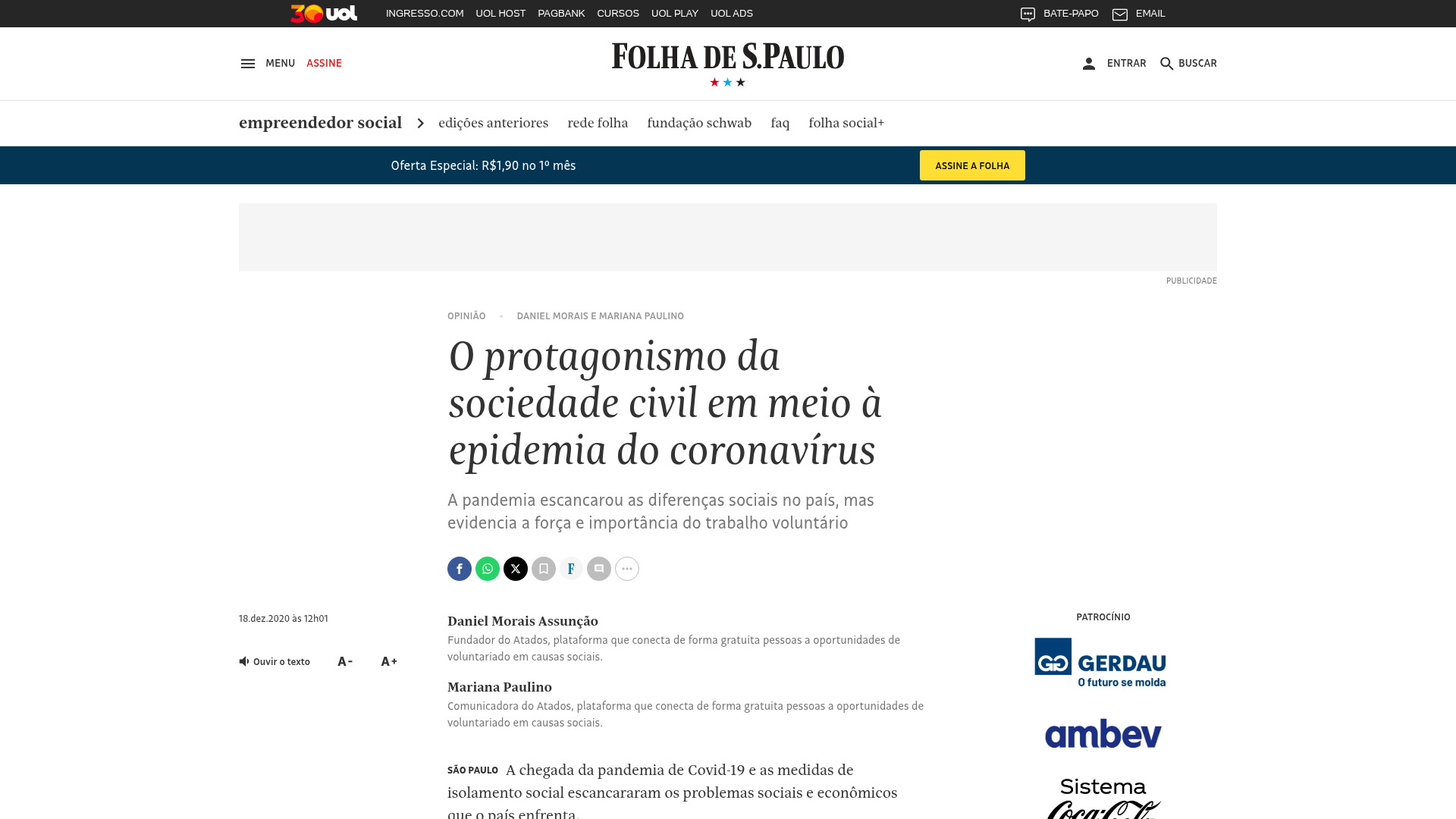 O protagonismo da sociedade civil em meio à epidemia do coronavírus
